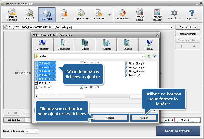 Comment créer un CD Audio à partir de fichiers aux formats différents? Etape 2