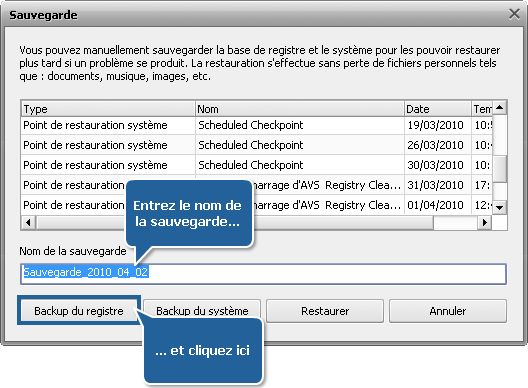 Comment sauvegarder et restaurer le registre avec AVS Registry Cleaner? Etape 3
