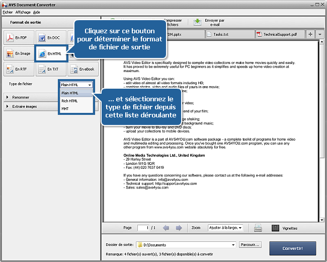 Comment convertir les documents dans le format HTML? Etape 3