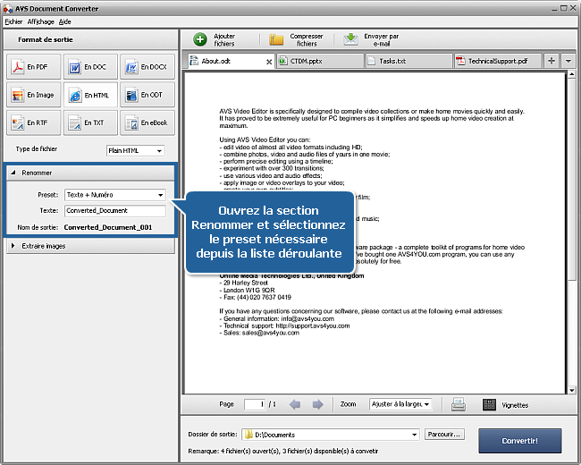 Comment convertir les documents dans le format HTML? Etape 4