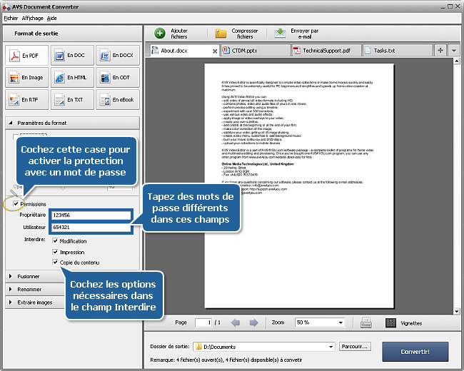 Comment protéger les documents avec un mot de passe? Etape 4