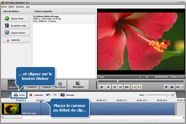 Comment diviser la vidéo en utilisant AVS Video ReMaker? Etape 3