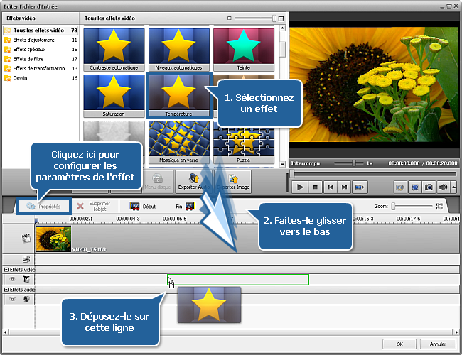 Comment appliquer un effet à une vidéo et la convertir dans un autre format? Etape 4