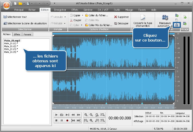 Comment diviser un fichier audio en plusieurs parties avec AVS Audio Editor? Etape 4