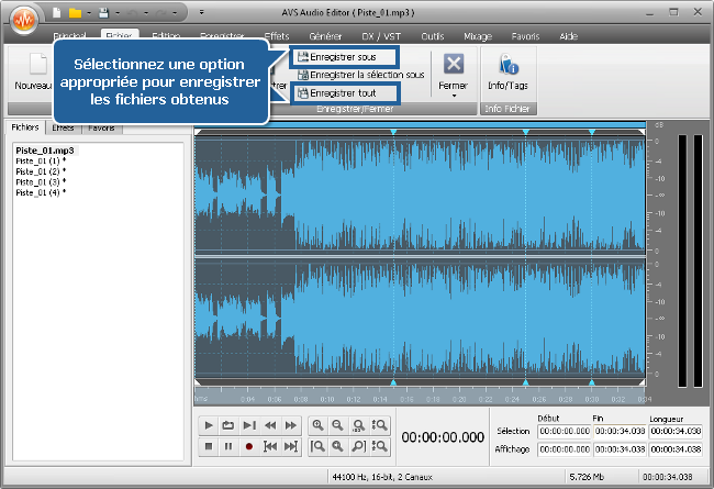 Comment diviser un fichier audio en plusieurs parties avec AVS Audio Editor? Etape 5