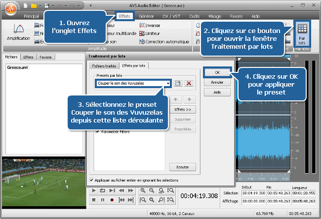 Comment couper le son des vuvuzelas avec AVS Audio Editor? Etape 4