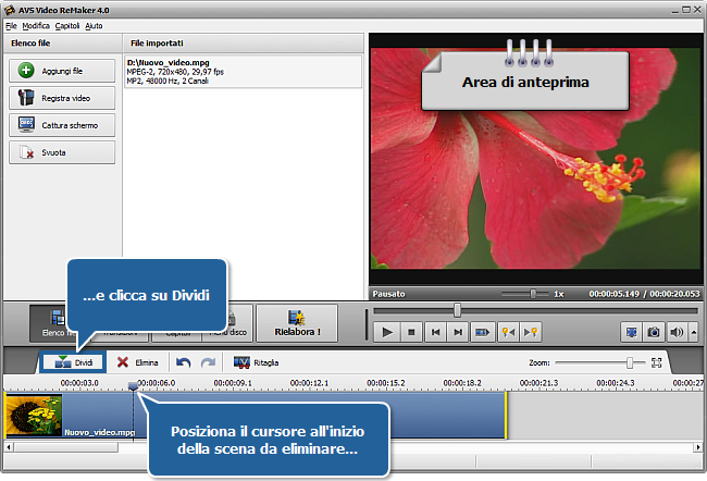 Come dividere video utilizzando AVS Video ReMaker? Passo 3