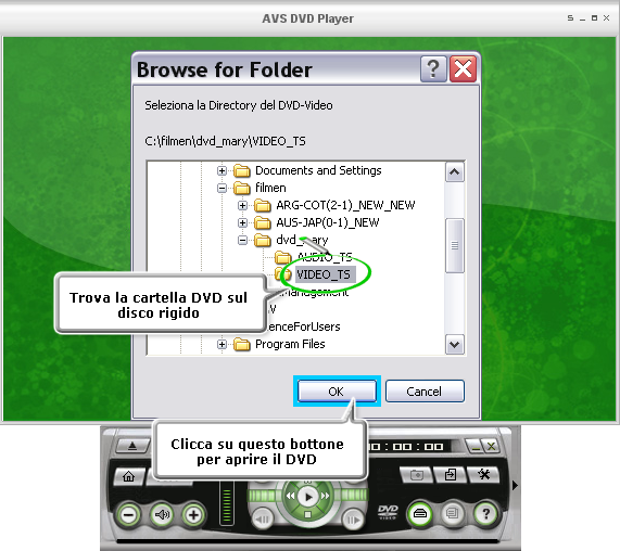 Come riprodurre DVDs utilizzando AVS DVD Player? Passo 2