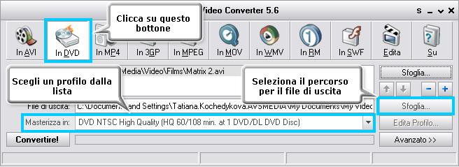 Come fare per convertire video in DVD e creare il menù? Passo 3