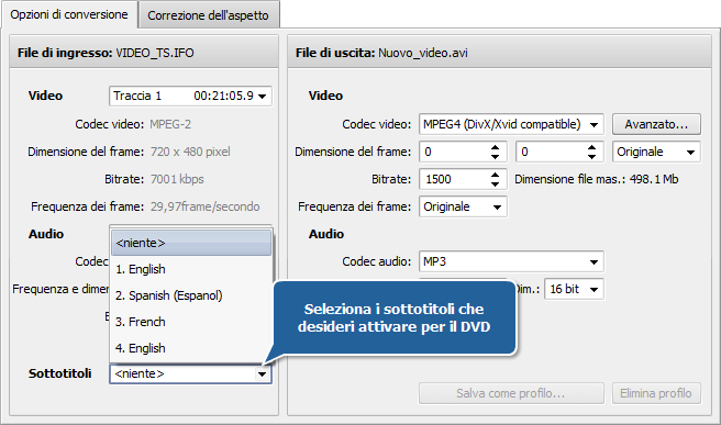 Come convertire file video con sottotitoli? Passo 3