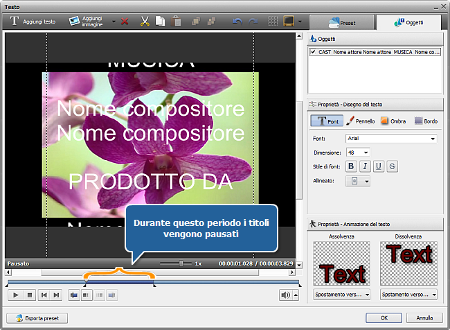 Come inserire i titoli di coda alla fine del filmato?