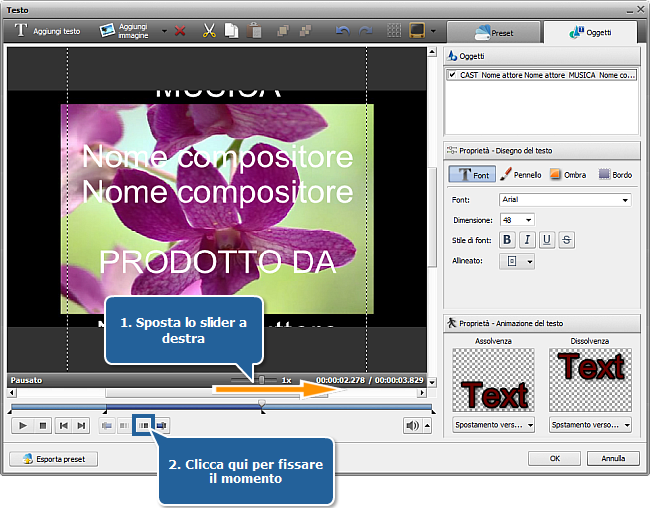 Come inserire i titoli di coda alla fine del filmato?