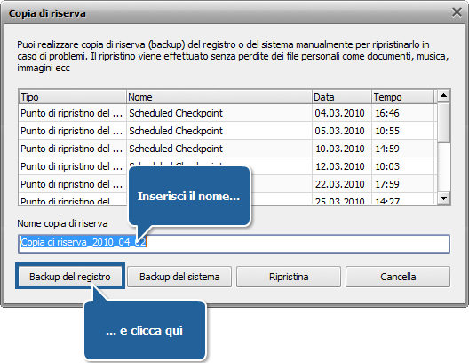 Come fare una copia di riserva e recuperare il registro con AVS Registry Cleaner? Passo 3