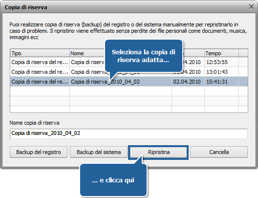 Come fare una copia di riserva e recuperare il registro con AVS Registry Cleaner? Passo 5