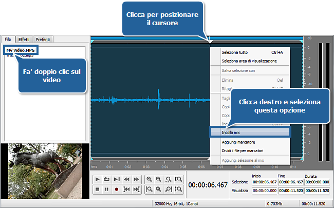 Come elaborare la traccia audio del video personale? Passo 4