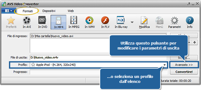 Come convertire file video in MP4 per Apple iPod. Passo 3