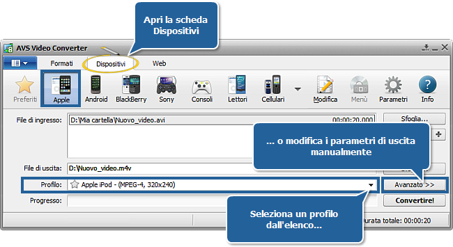 Come convertire file video in MP4 per Apple iPod. Passo 3