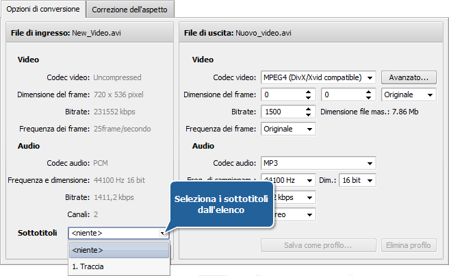 Come convertire file video con sottotitoli? Passo 3