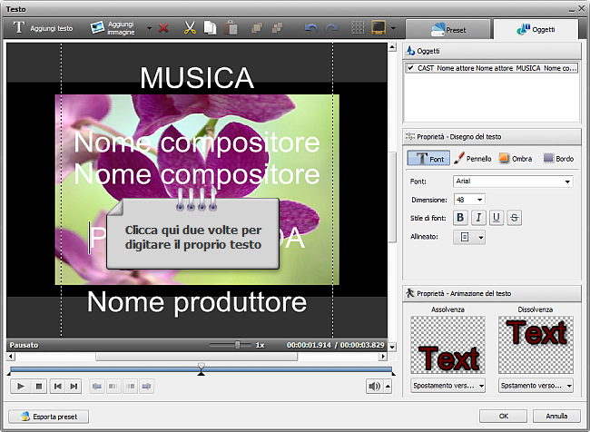 Come inserire i titoli di coda alla fine del filmato?