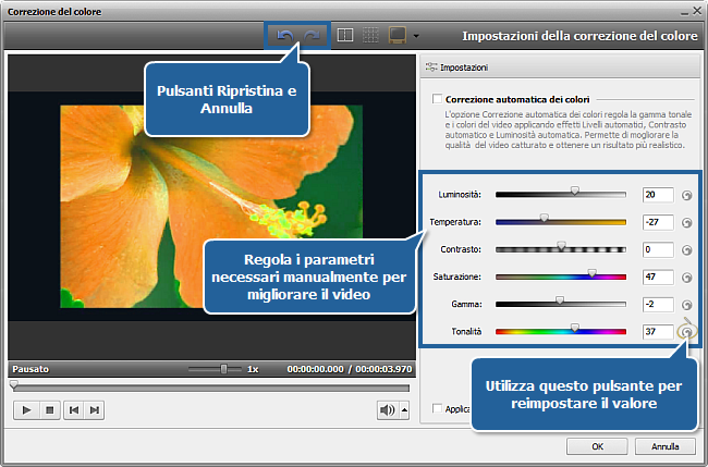 Come aggiustare i colori nei filmati usando AVS Video Editor? Passo 2
