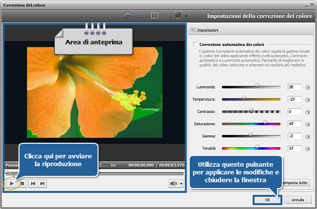 Come aggiustare i colori nei filmati usando AVS Video Editor? Passo 3