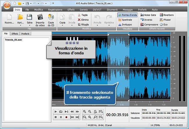 Come si fa ad applicare effetti audio a un file audio usando AVS Audio Editor? Passo 3