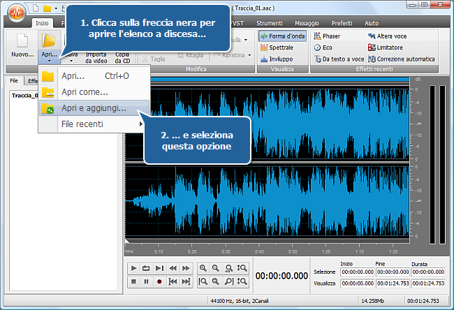 Come unire qualche traccia audio in un file con AVS Audio Editor? Passo 3