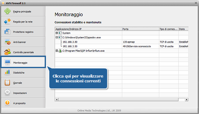 Come ottenere le informazioni e le statistiche su tutte le connessioni della rete? Passo 2