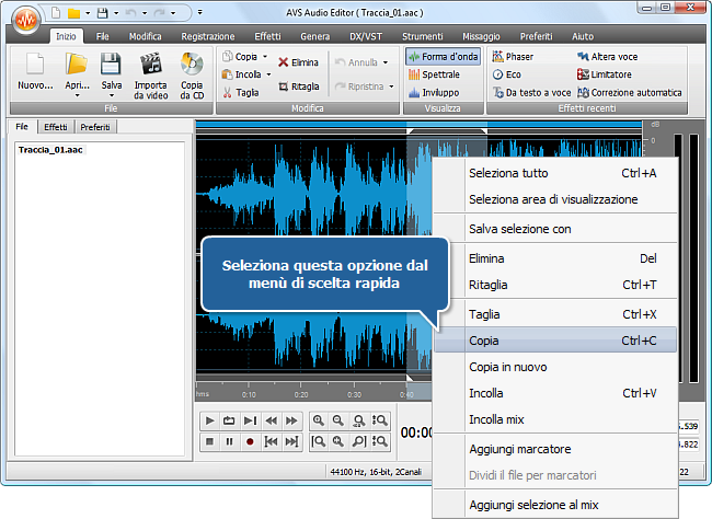 Come si fa ad adattare l'audio alla dimensione del file multimediale con AVS Audio Editor? Passo 3