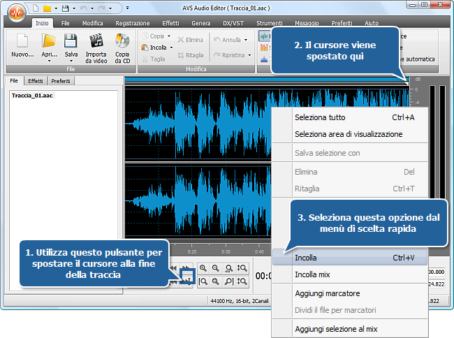 Come si fa ad adattare l'audio alla dimensione del file multimediale con AVS Audio Editor? Passo 3