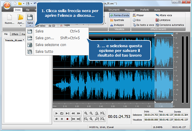 Come si fa ad adattare l'audio alla dimensione del file multimediale con AVS Audio Editor? Passo 4