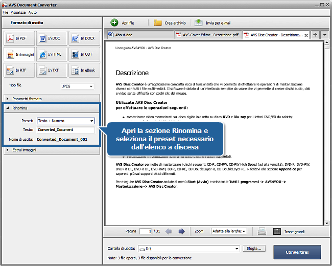 Come convertire dei documenti? Passo 4