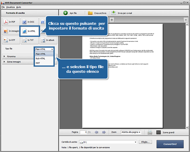 Come convertire i documenti in formato HTML? Passo 3