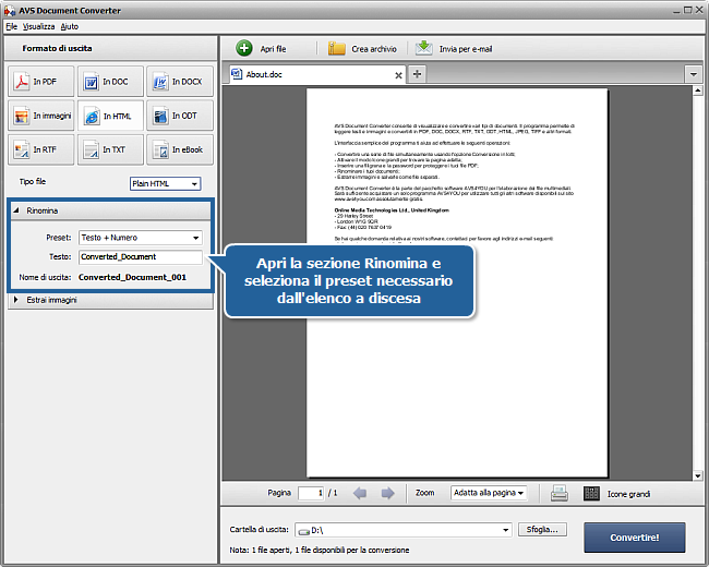 Come convertire i documenti in formato HTML? Passo 4