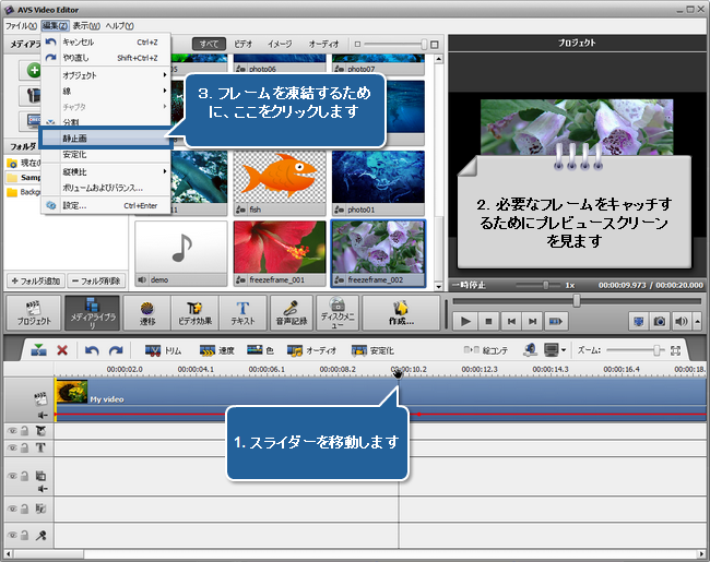 動画のフレームを凍結する方法。ステップ 1
