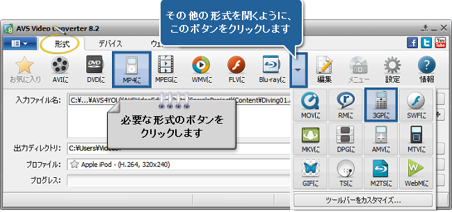 3GP か MP4 携帯電話形式への動画変換の方法。ステップ 3
