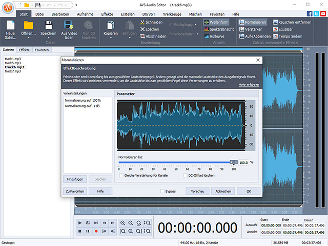 Screenshot vom Programm: AVS Audio Editor