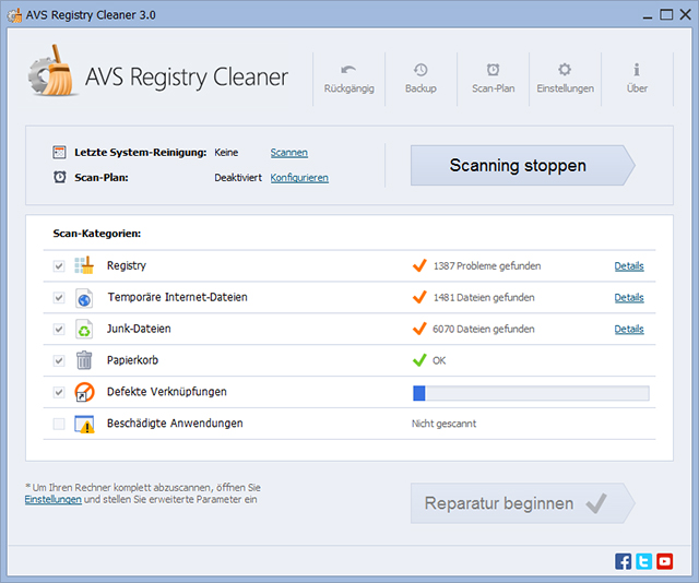 Screenshot vom Programm: AVS Registry Cleaner
